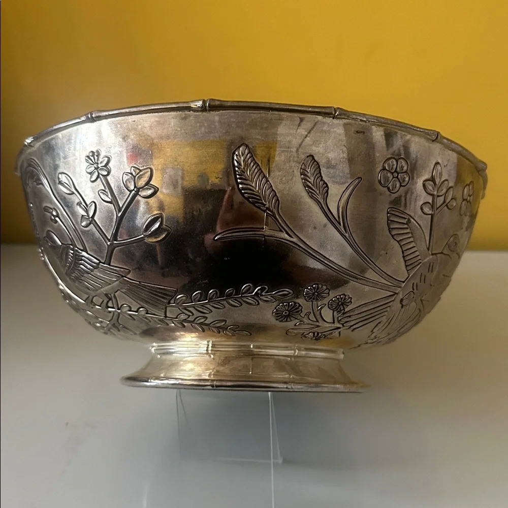 Godinger Silver Plate Decorative Large Bowl with Bird Design
